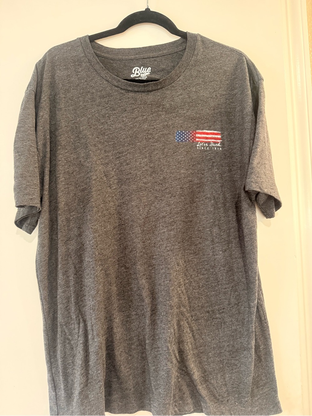 Blue 84 Charcoal Heather Short Sleeve Tee with Small USA Flag Chest Graphic